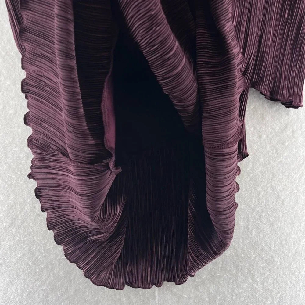 Dressbarn Dress Size 8 Shift Midi Pleated Layered Short Sleeve Pullover Purple - Picture 7 of 12
